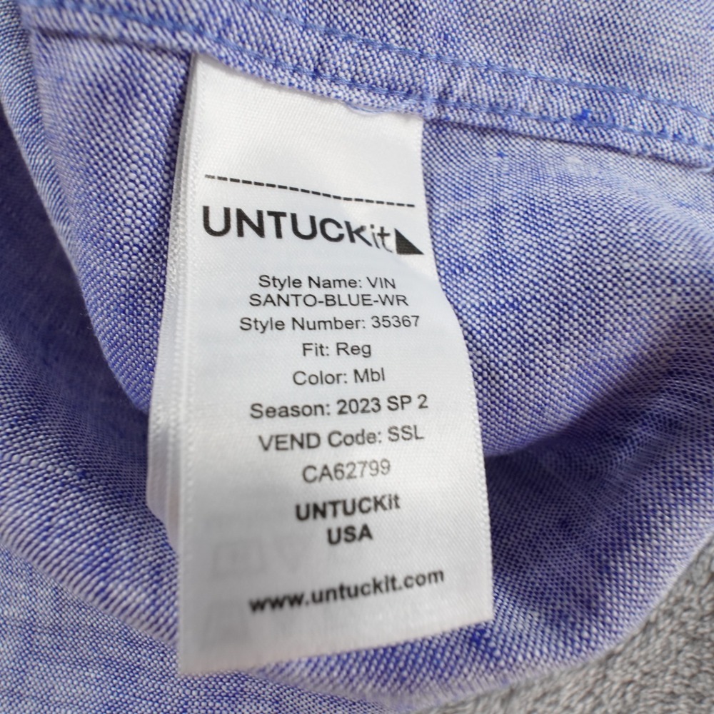 Untuckit Linen Button Up Shirt Large Slim Fit Blue Wrinkle Resistant Long Sleeve - Picture 7 of 13